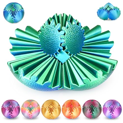Olee Odee 3D Printed Gear Ball Fidget Toy - Steampunk Gear Sphere - Christmas Green, 2.5 Inches - Stress Relief for Kids & Adults