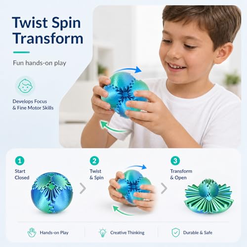 Olee Odee 3D Printed Gear Ball Fidget Toy - Steampunk Gear Sphere - Christmas Green, 2.5 Inches - Stress Relief for Kids & Adults