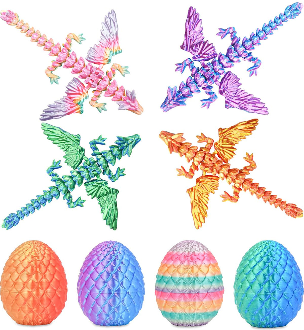 Olee Odee 4-Pack Dragon Eggs with Mini Articulated Dragons - 3D Printed Surprise Toys for Kids