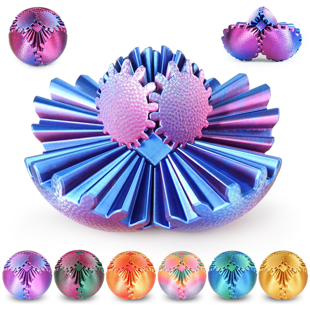 Olee Odee Gear Ball Fidget Toy – 3D Printed Steampunk Gear Sphere for Stress Relief, Ombre Purple, 2.5 Inches