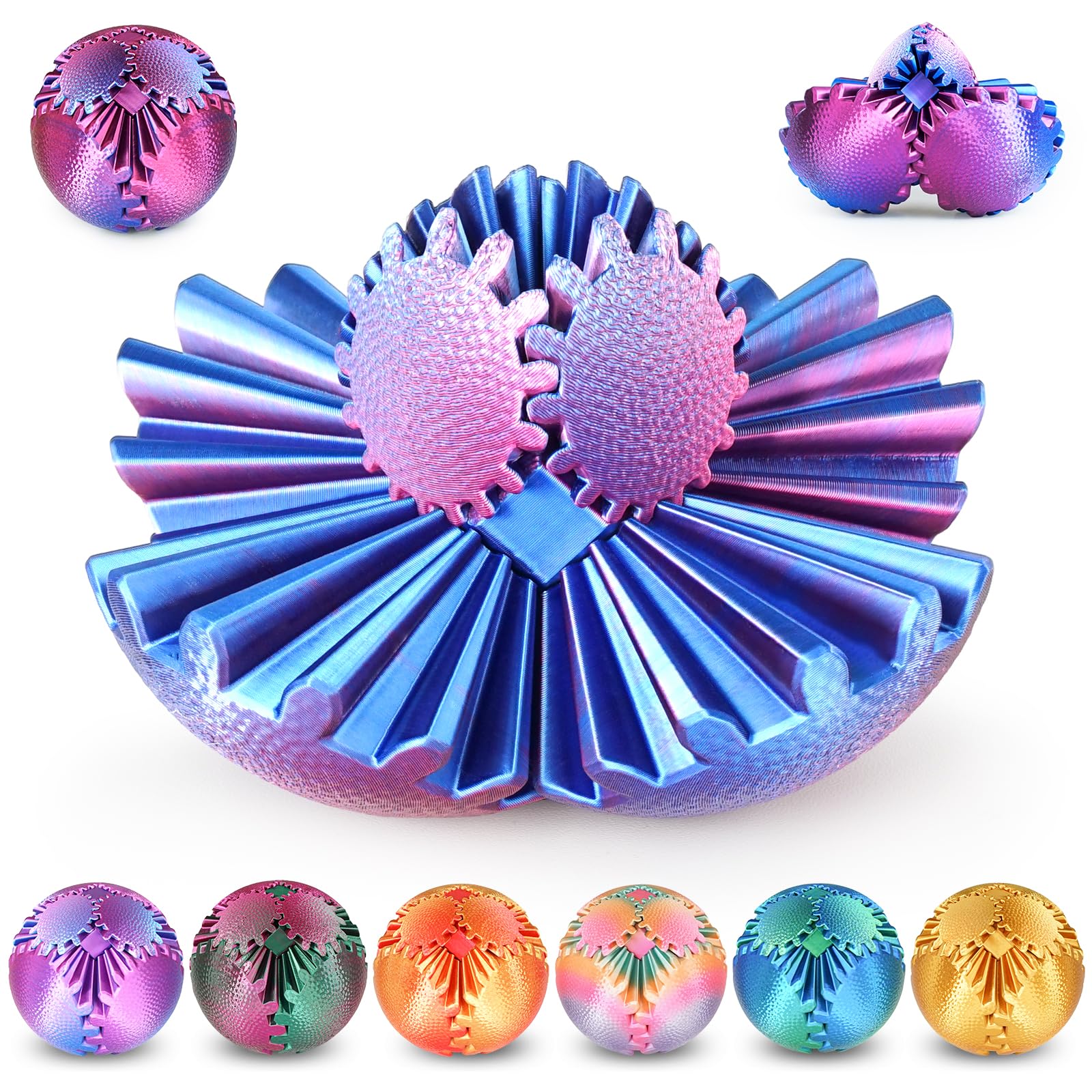 Olee Odee Gear Ball Fidget Toy – 3D Printed Steampunk Gear Sphere for Stress Relief, Ombre Purple, 2.5 Inches