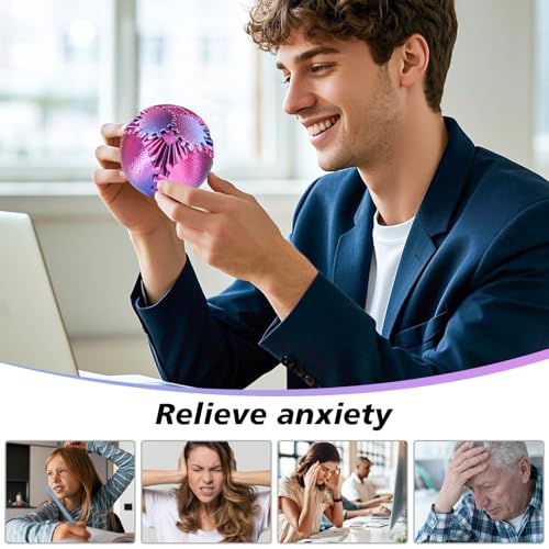 Olee Odee Gear Ball Fidget Toy – 3D Printed Steampunk Gear Sphere for Stress Relief, Ombre Purple, 2.5 Inches