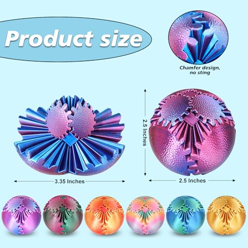Olee Odee Gear Ball Fidget Toy – 3D Printed Steampunk Gear Sphere for Stress Relief, Ombre Purple, 2.5 Inches