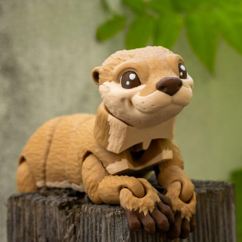 Ollie the Otter - 3D Printed Full Articulated Fidget Toy, Small 6-Inch Brown Otter for Stress Relief and Desk Decoration