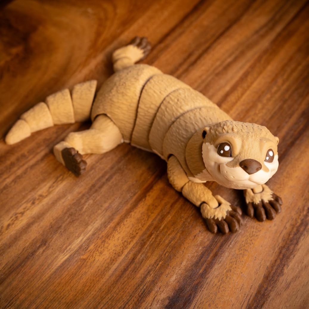 Ollie the Otter - 3D Printed Full Articulated Fidget Toy, Small 6-Inch Brown Otter for Stress Relief and Desk Decoration