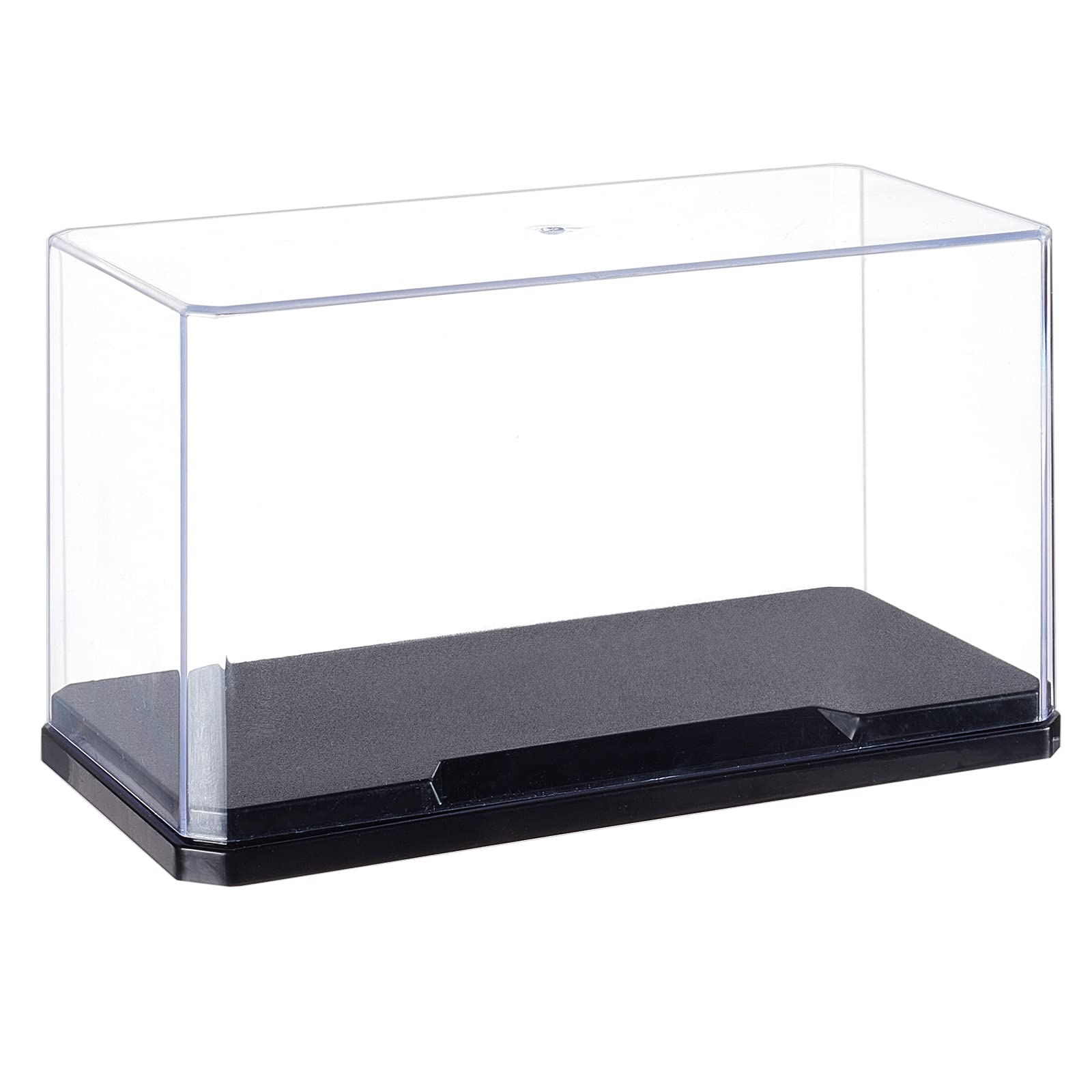 OLYCRAFT Clear Plastic Display Case 7x3.5x4 Inch with Black Base, Self-Assembly Dust-Proof Showcase for Collectibles, Bricks, Models