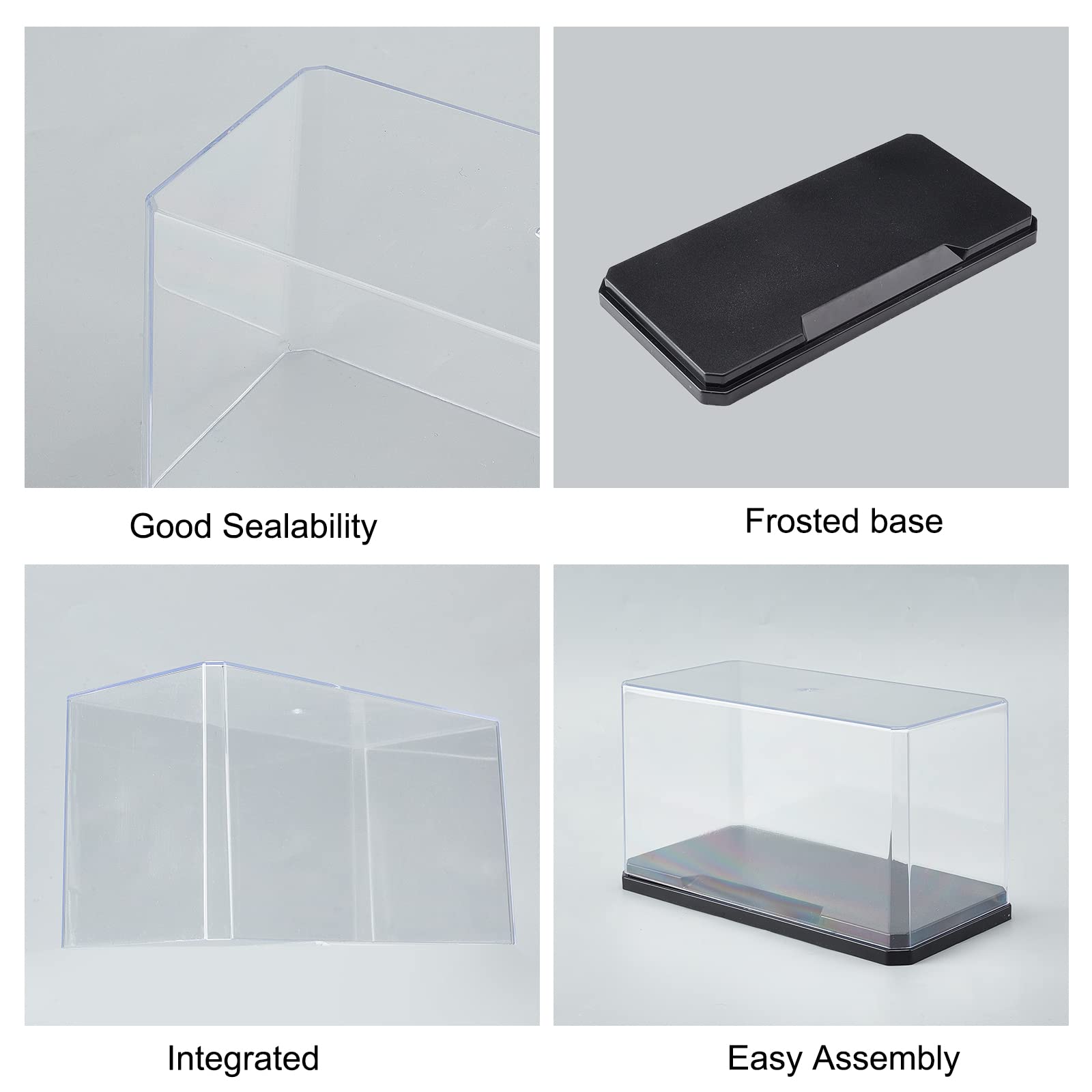 OLYCRAFT Clear Plastic Display Case 7x3.5x4 Inch with Black Base, Self-Assembly Dust-Proof Showcase for Collectibles, Bricks, Models