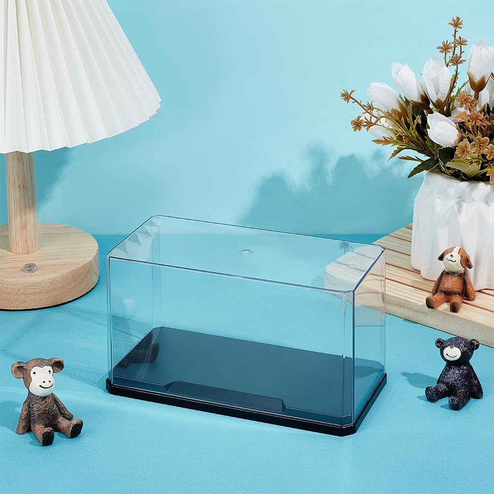 OLYCRAFT Clear Plastic Display Case 7x3.5x4 Inch with Black Base, Self-Assembly Dust-Proof Showcase for Collectibles, Bricks, Models