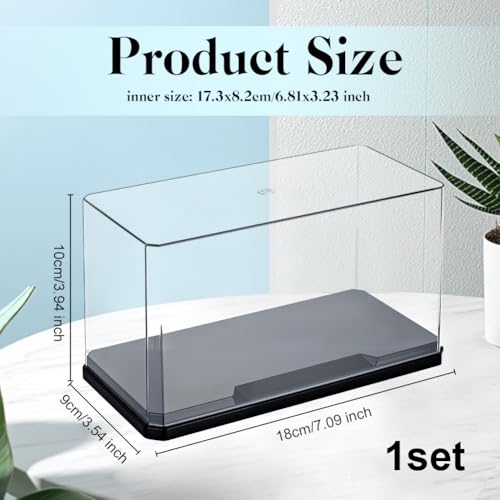 OLYCRAFT Clear Plastic Display Case 7x3.5x4 Inch with Black Base, Self-Assembly Dust-Proof Showcase for Collectibles, Bricks, Models