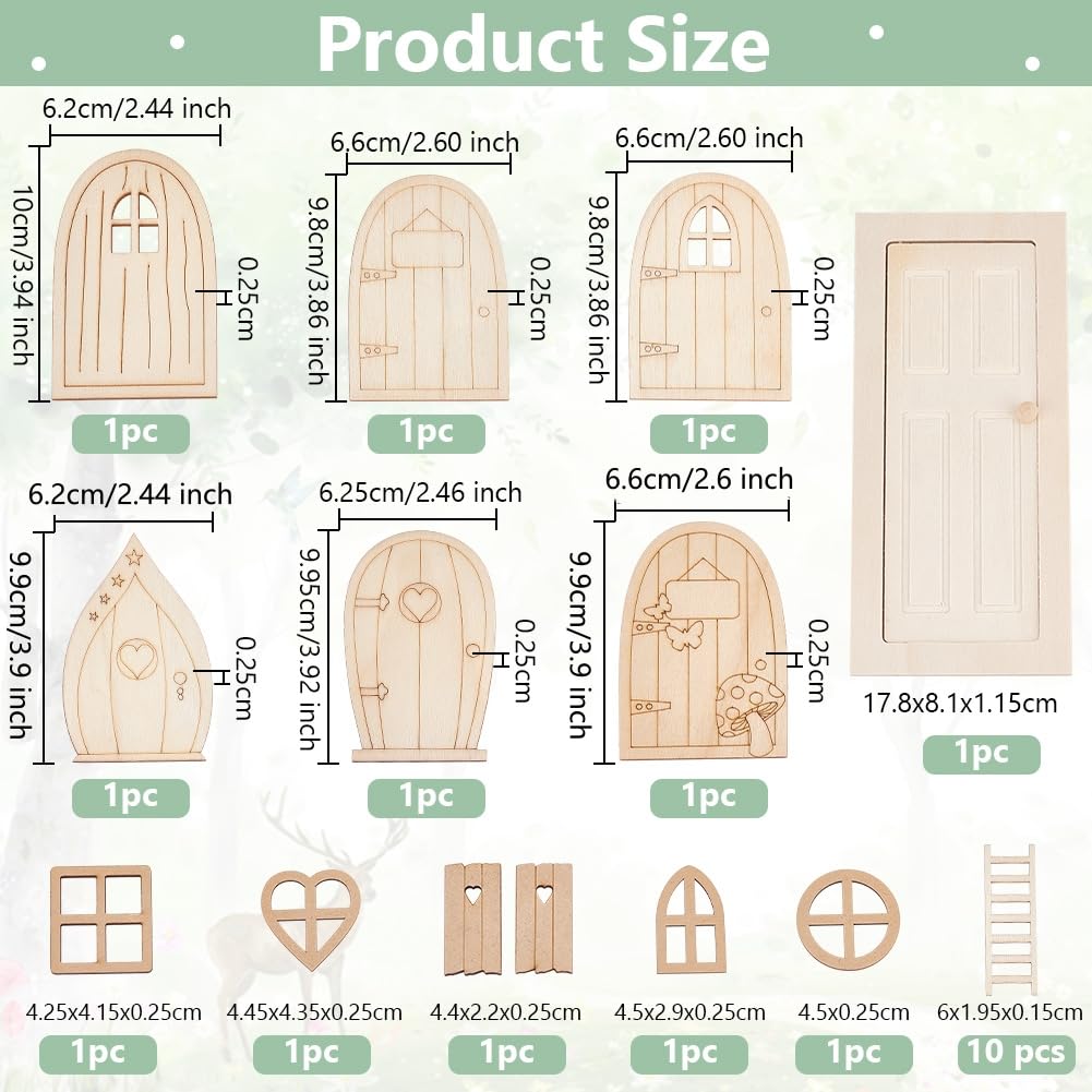 OLYCRAFT Miniature Wooden Door and Window Set - 23 Pieces for Dollhouse DIY