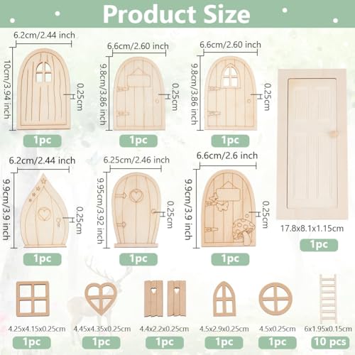 OLYCRAFT Miniature Wooden Door and Window Set - 23 Pieces for Dollhouse DIY
