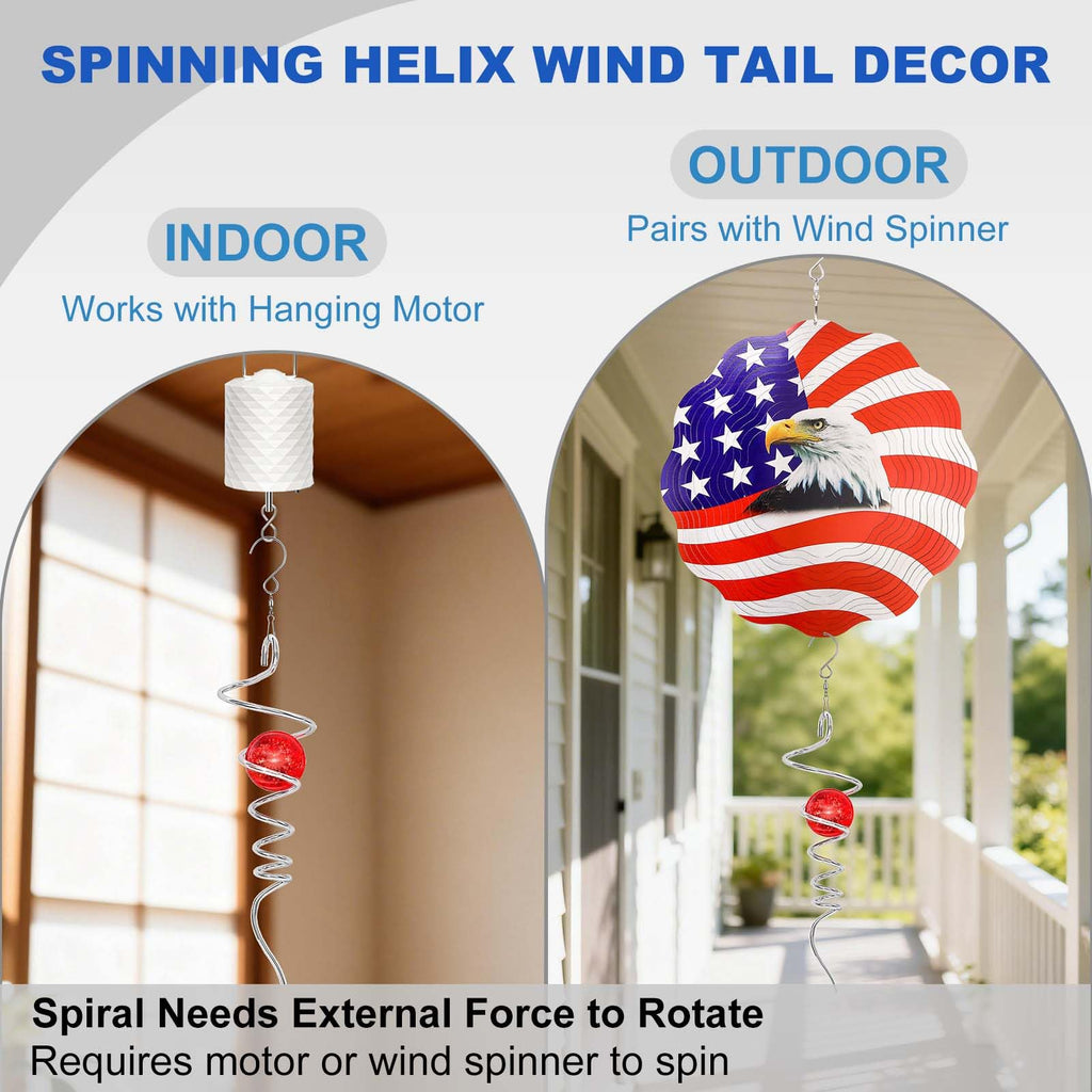 OMCCHK 13-Inch Red Crystal Glass Gazing Ball Wind Spinner with Stainless Steel Spiral Tail, Weatherproof Outdoor Garden Decor