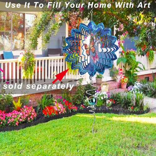 OMCCHK 13-Inch Stainless Steel Gazing Ball Spiral Wind Spinner – Multicolor Optical Illusion for Garden Patio