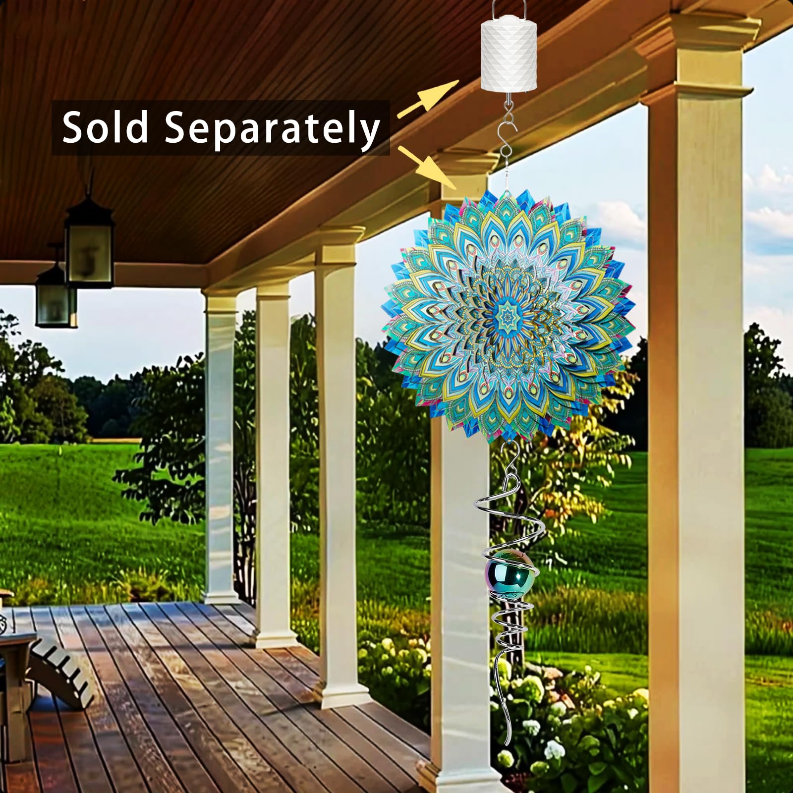 OMCCHK 13-Inch Stainless Steel Gazing Ball Spiral Wind Spinner – Multicolor Optical Illusion for Garden Patio