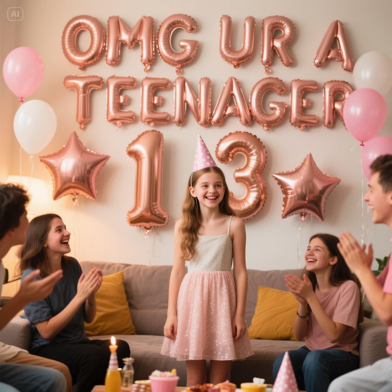 OMG UR A Teenager 13th Birthday Decorations Kit – Rose Gold Balloons, Banner & Star Foil for Girls