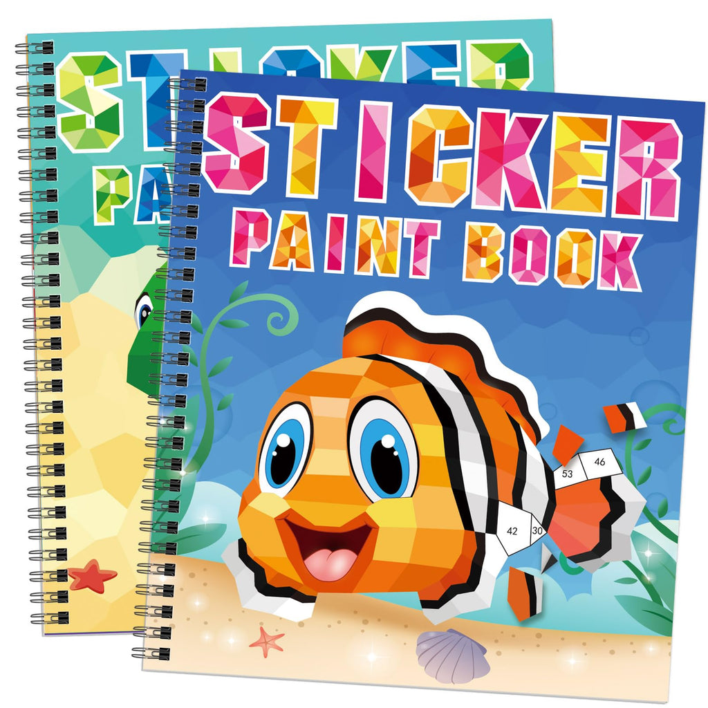 Omgouue Sea Animal Sticker Paint Books - 2-Pack Spiral Activity Sets for Kids Ages 3+