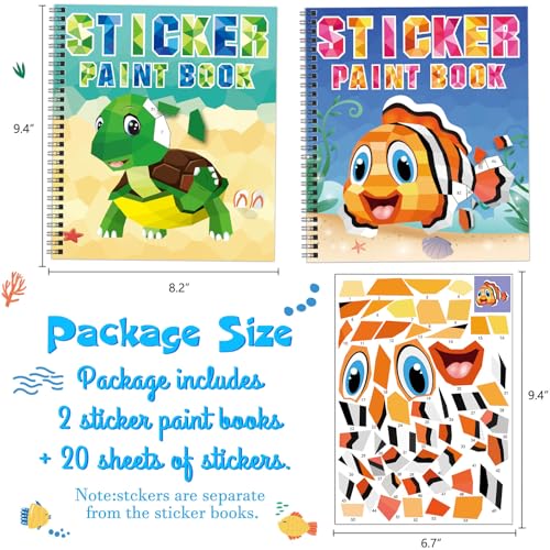 Omgouue Sea Animal Sticker Paint Books - 2-Pack Spiral Activity Sets for Kids Ages 3+