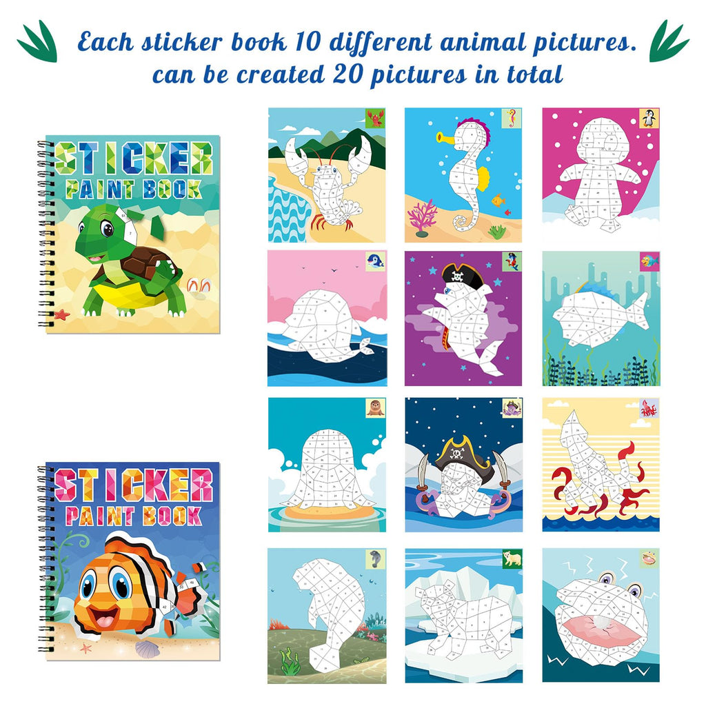 Omgouue Sea Animal Sticker Paint Books - 2-Pack Spiral Activity Sets for Kids Ages 3+