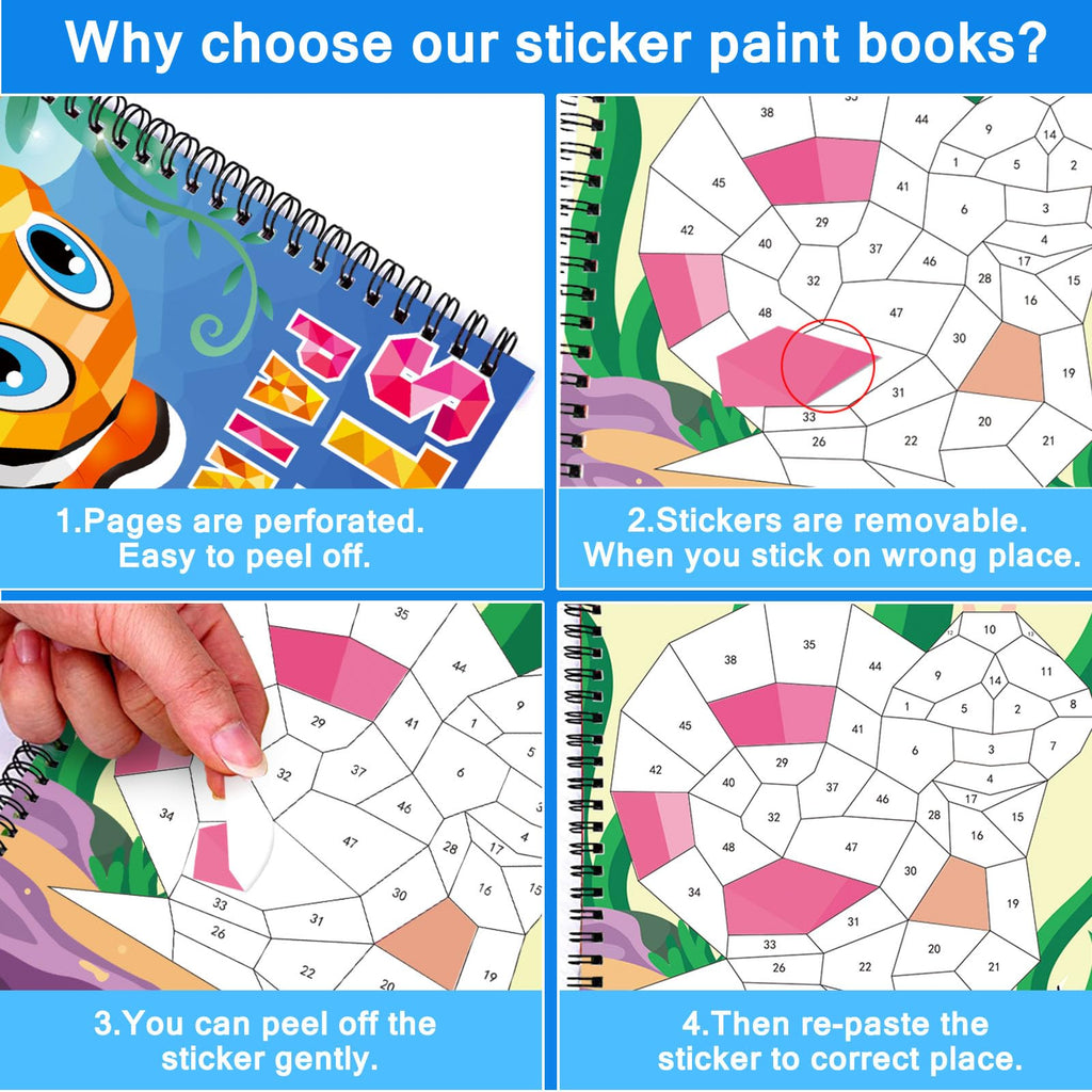 Omgouue Sea Animal Sticker Paint Books - 2-Pack Spiral Activity Sets for Kids Ages 3+