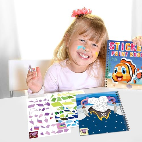 Omgouue Sea Animal Sticker Paint Books - 2-Pack Spiral Activity Sets for Kids Ages 3+