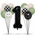 One Happy Dude 1st Birthday Balloon Kit – Sage Green Black White with Checkerboard & Smiley Face Foil Balloons