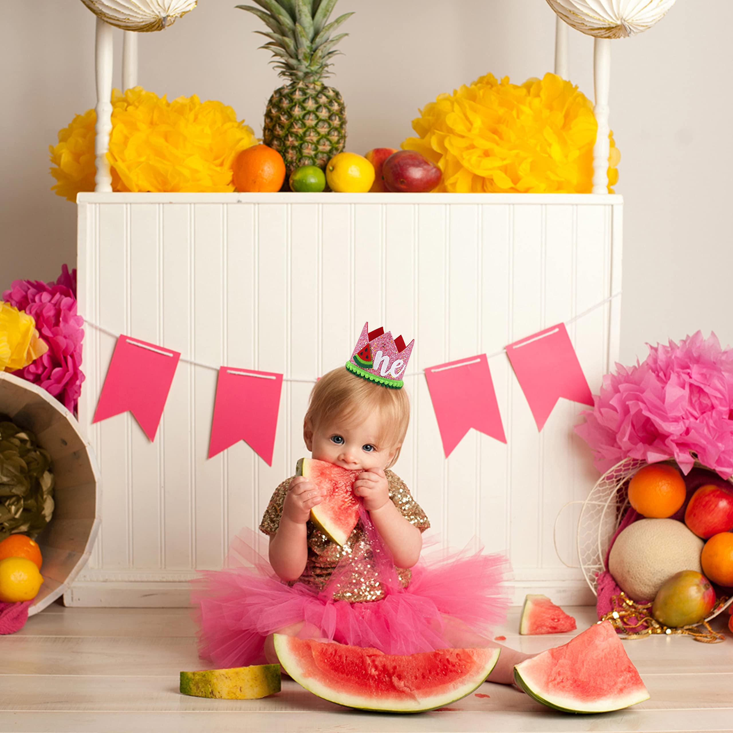One in a Melon First Birthday Crown – Handmade Watermelon Themed Baby Hat for 1st Birthday Party