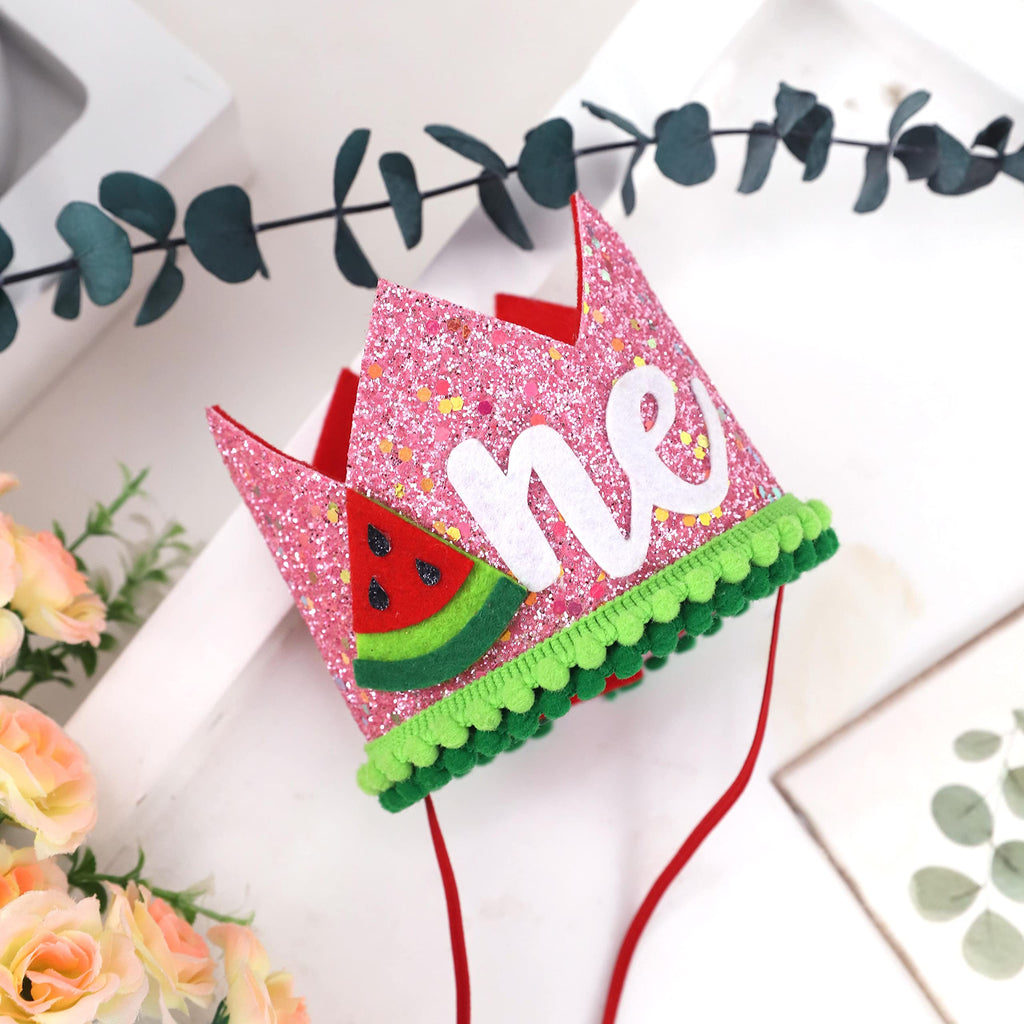 One in a Melon First Birthday Crown – Handmade Watermelon Themed Baby Hat for 1st Birthday Party