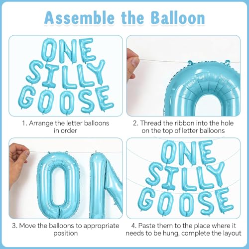 One Silly Goose 1st Birthday Balloon Set – Blue Green White Latex & Foil Decorations for Boys