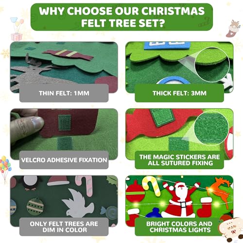 Onekka DIY Felt Christmas Tree for Toddlers – 32 Ornaments + Snowman Advent Calendar & Lights (3.2 ft)