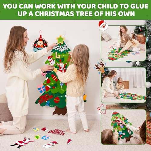 Onekka DIY Felt Christmas Tree for Toddlers – 32 Ornaments + Snowman Advent Calendar & Lights (3.2 ft)