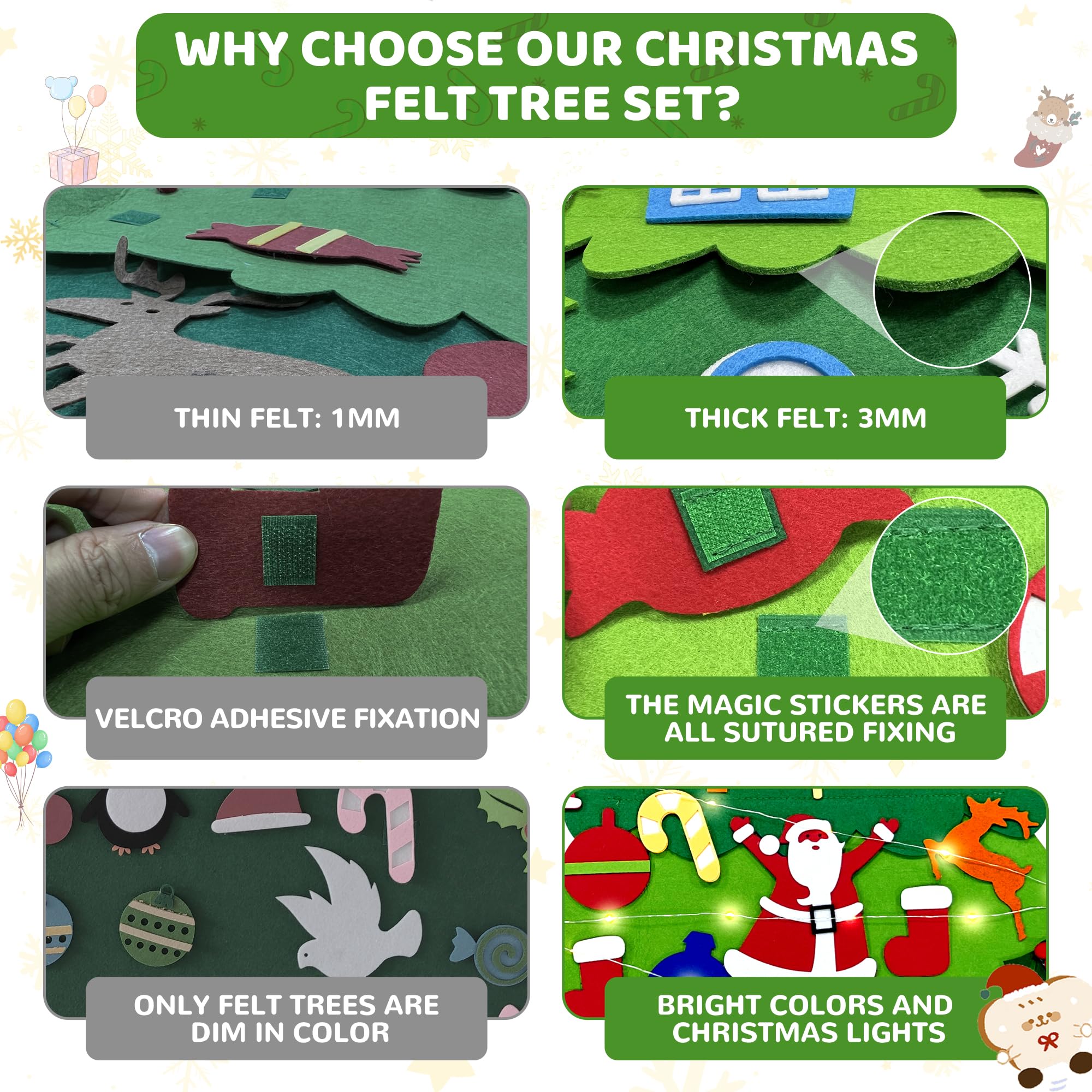 Onekka DIY Felt Christmas Tree for Toddlers – 32 Ornaments + Snowman Advent Calendar & Lights (3.2 ft)