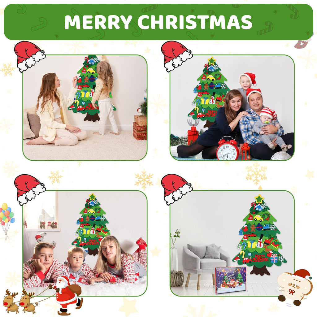 Onekka DIY Felt Christmas Tree for Toddlers – 32 Ornaments + Snowman Advent Calendar & Lights (3.2 ft)