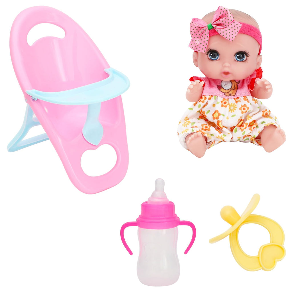 ONEST 4-Piece Mini Doll Set with Removable Clothes and Dining Chair Accessory