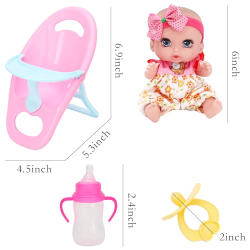 ONEST 4-Piece Mini Doll Set with Removable Clothes and Dining Chair Accessory