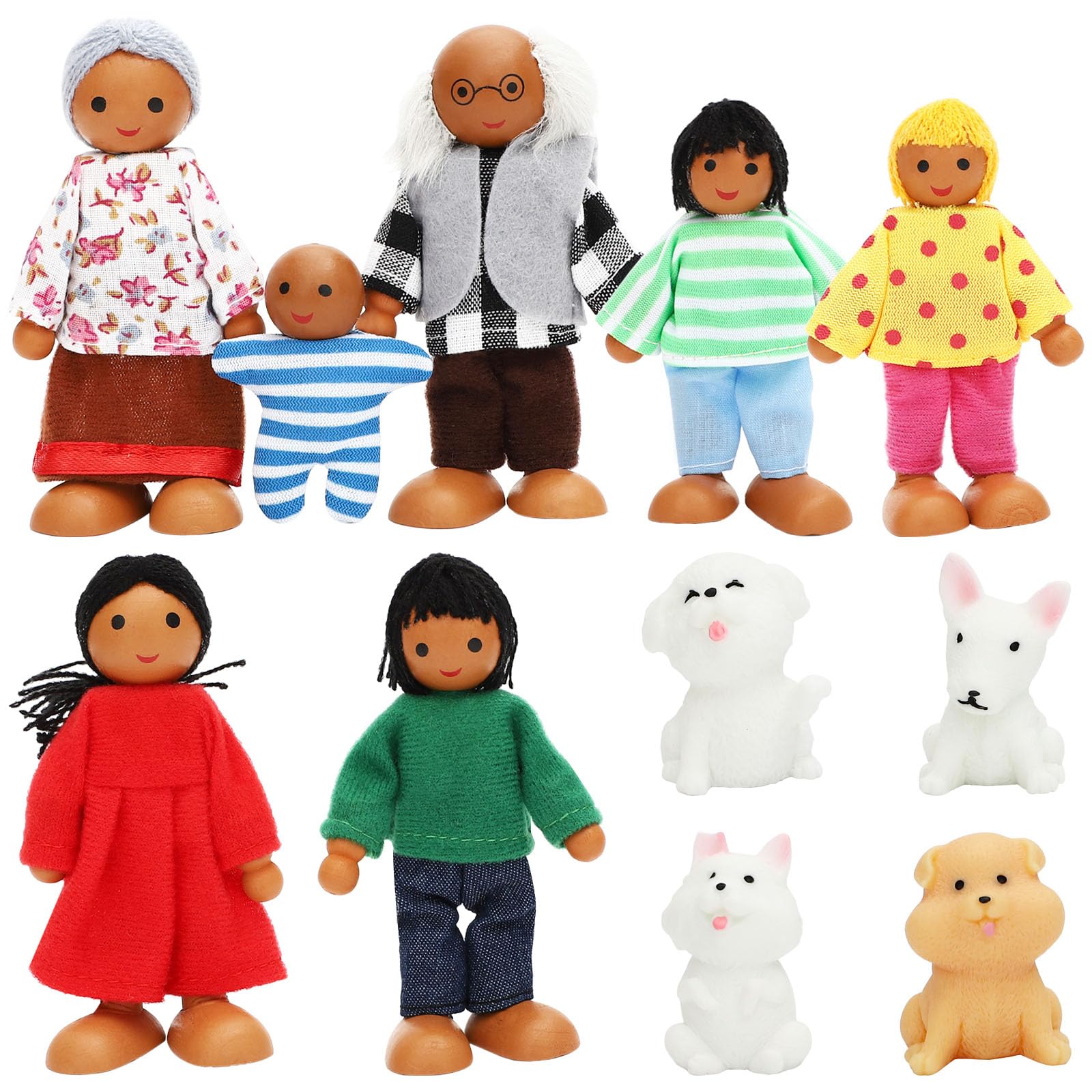 ONEST Wooden Dollhouse Family Set – 11 Pieces with Movable Limbs