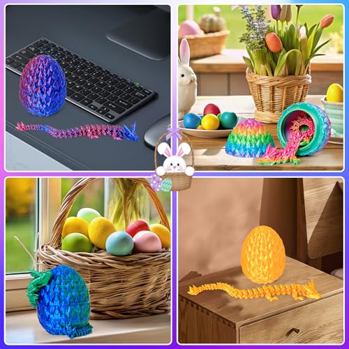 ONEVIVE 3D Printed Dragon Egg Toy (4 Pack) – Articulated Crystal Dragon Surprise, Fidget Sensory Toy for Easter Basket Stuffers & Party Favors