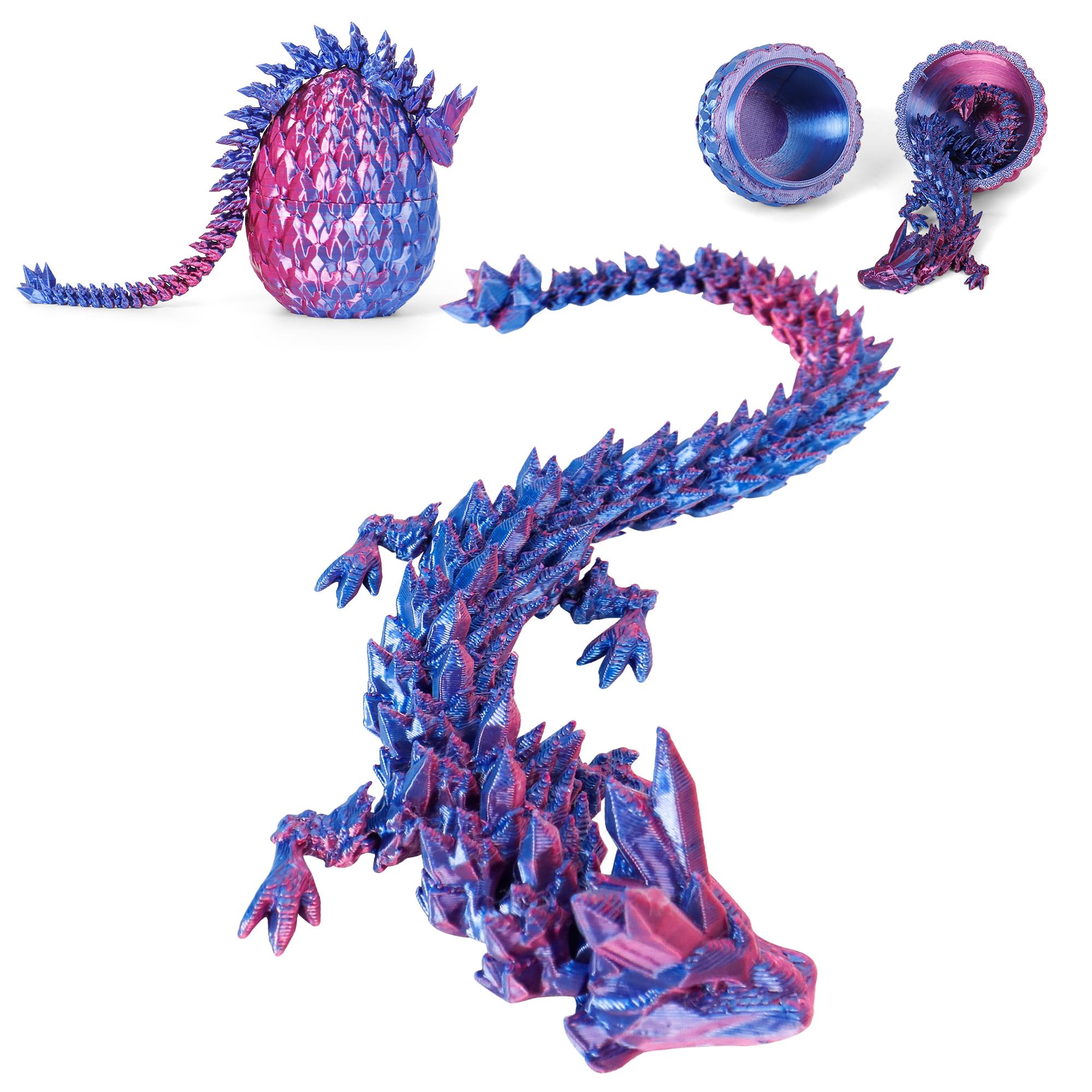 ONEVIVE 3D Printed Dragon Egg Toy (4 Pack) – Articulated Crystal Dragon Surprise, Fidget Sensory Toy for Easter Basket Stuffers & Party Favors