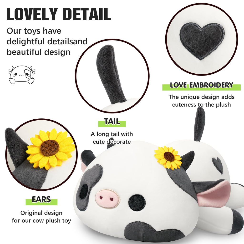 Onsoyours 9 Inch Cow Plush with Sunflower Headwear - Soft Stuffed Animal Toy for Kids