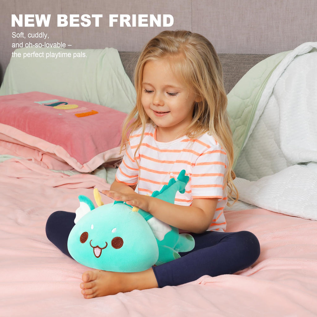 Onsoyours Chubby Dragon Stuffed Animal – 10-Inch Cyan Plushie, Soft & Huggable