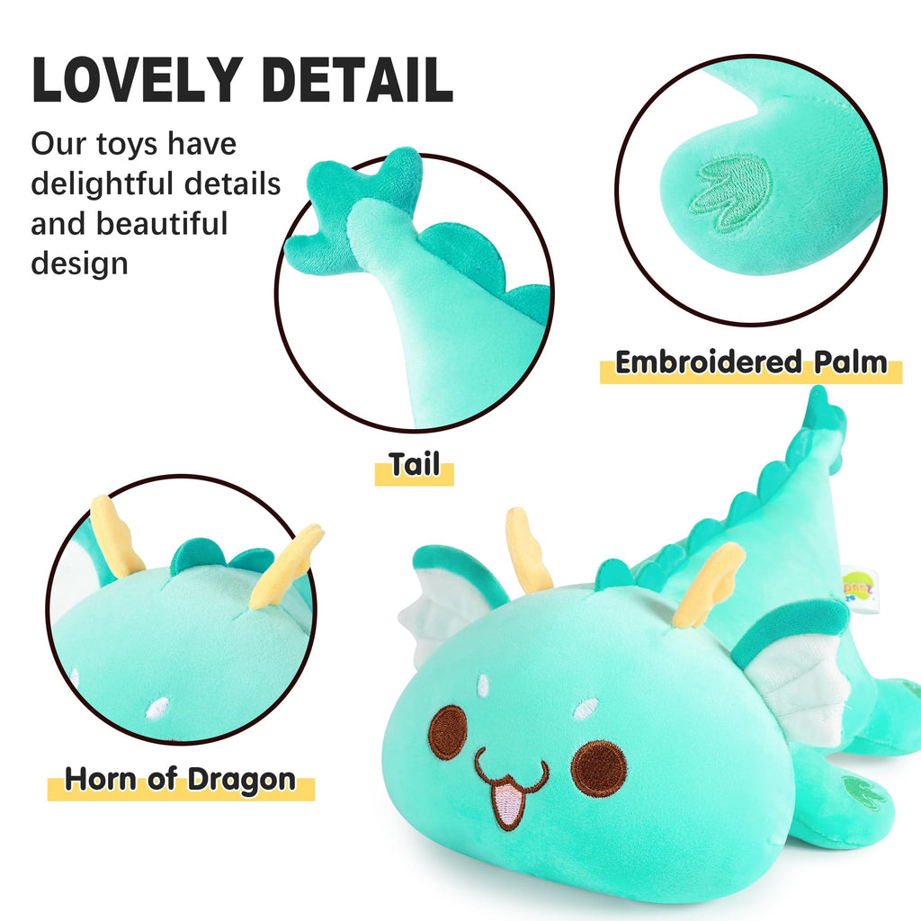 Onsoyours Chubby Dragon Stuffed Animal – 10-Inch Cyan Plushie, Soft & Huggable