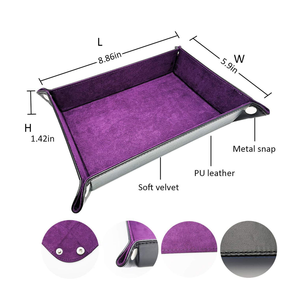 Onwon 2-Pack Folding Dice Trays – Double-Sided Blue & Purple PU Leather/Velvet, Quiet Rolling, Table Protector