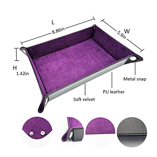 Onwon 2-Pack Folding Dice Trays – Double-Sided Blue & Purple PU Leather/Velvet, Quiet Rolling, Table Protector