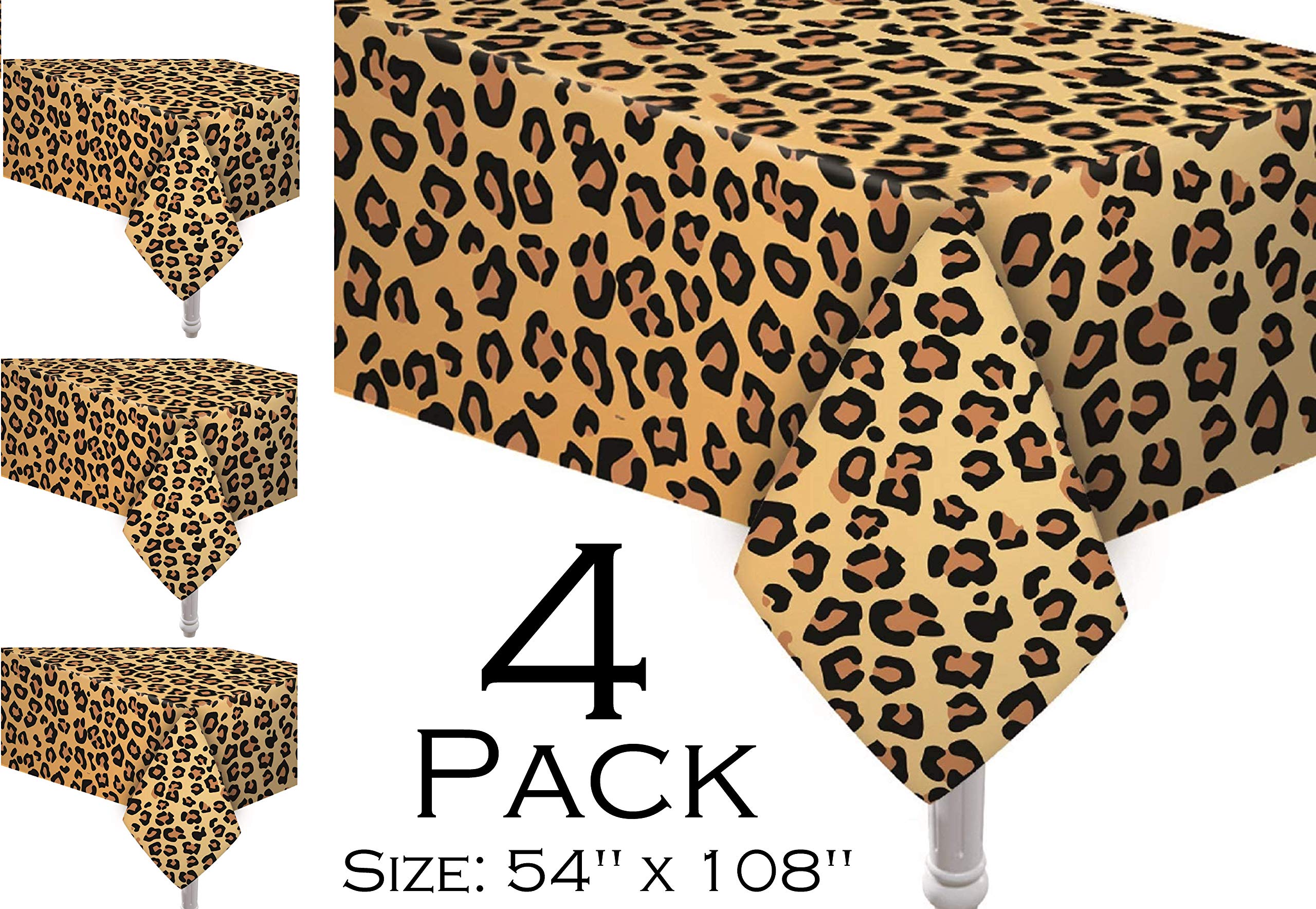 Oojami 4-Pack Leopard Print Plastic Table Covers – 54x108 Inch Rectangle Animal Safari Party Tablecloths