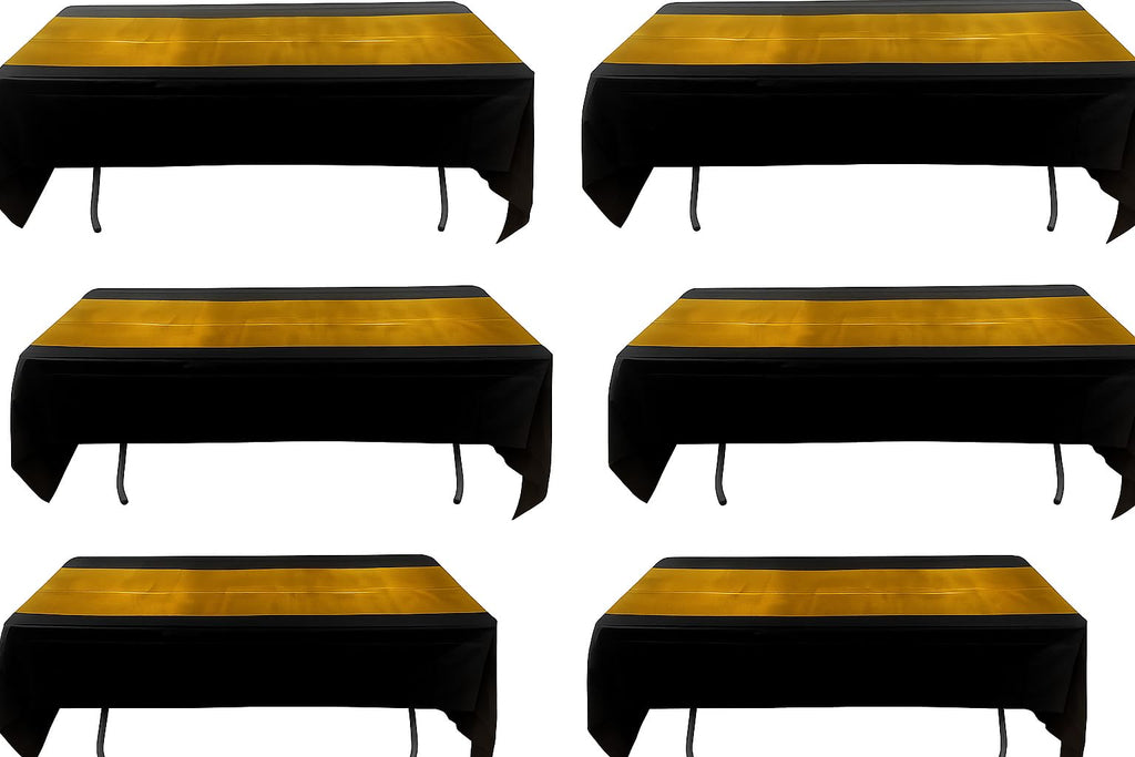 Oojami Black and Gold Plastic Tablecloths Disposable 6-Pack – 54 x 108 Inch Waterproof Rectangle Table Covers for 8 Foot Tables, Party Decor for Weddings, Birthdays