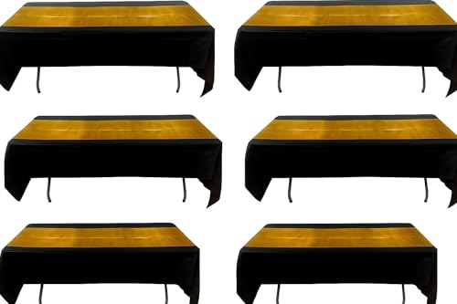 Oojami Black and Gold Plastic Tablecloths Disposable 6-Pack – 54 x 108 Inch Waterproof Rectangle Table Covers for 8 Foot Tables, Party Decor for Weddings, Birthdays