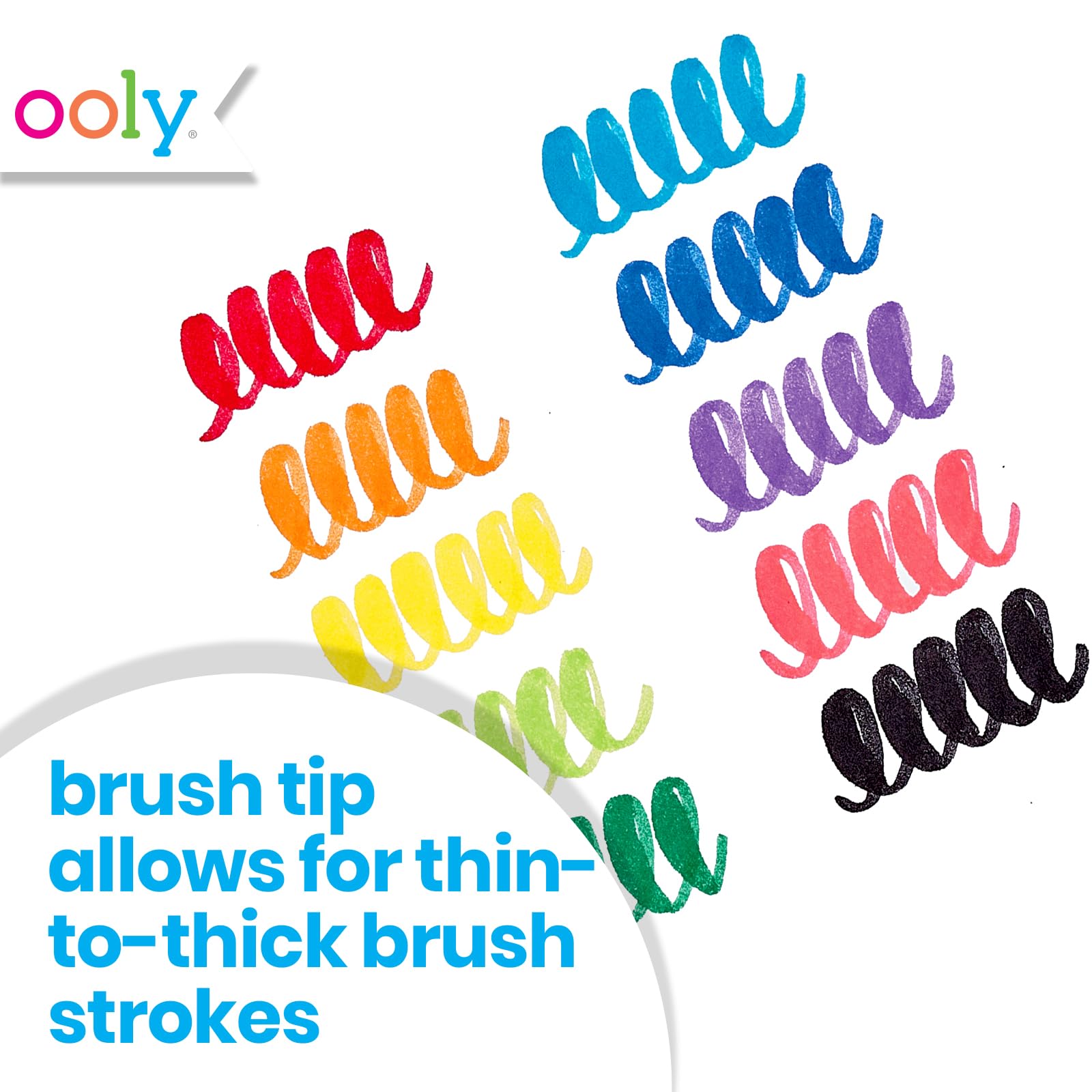 Ooly 10-Pack Washable Toddler Markers with Jumbo Grip - Brush Tip
