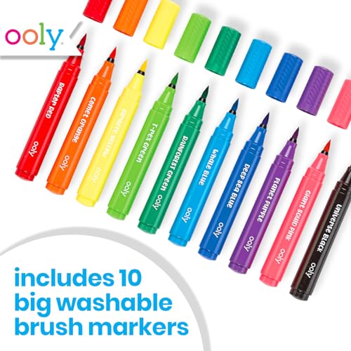 Ooly 10-Pack Washable Toddler Markers with Jumbo Grip - Brush Tip