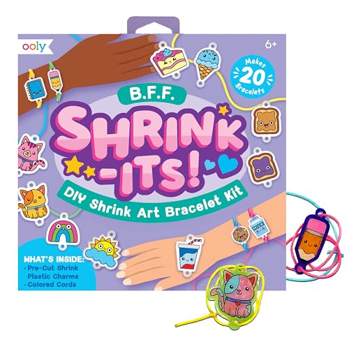 Ooly 24-Piece DIY Shrinking Art Kit - Pre-Cut Shrink Plastic Charms for Bracelets, Keychains, and More - BFF Bracelet Kit