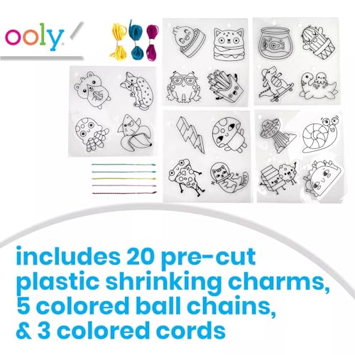 Ooly 28-Piece DIY Shrinking Art Kit - Pre-Cut Shrink Plastic Charms for Kids, Fun Friends Theme