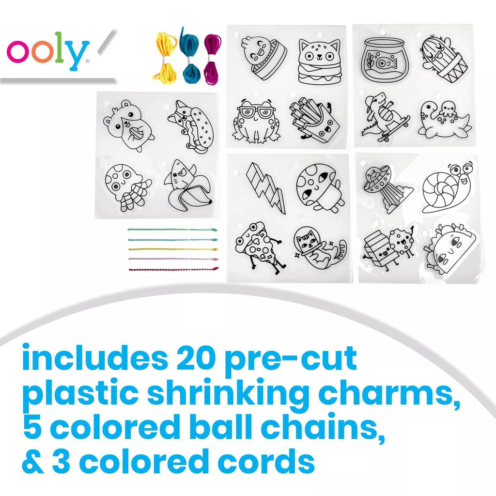 Ooly 28-Piece DIY Shrinking Art Kit - Pre-Cut Shrink Plastic Charms for Kids, Fun Friends Theme